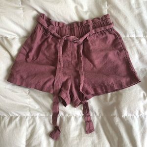 High-waisted tie belt shorts